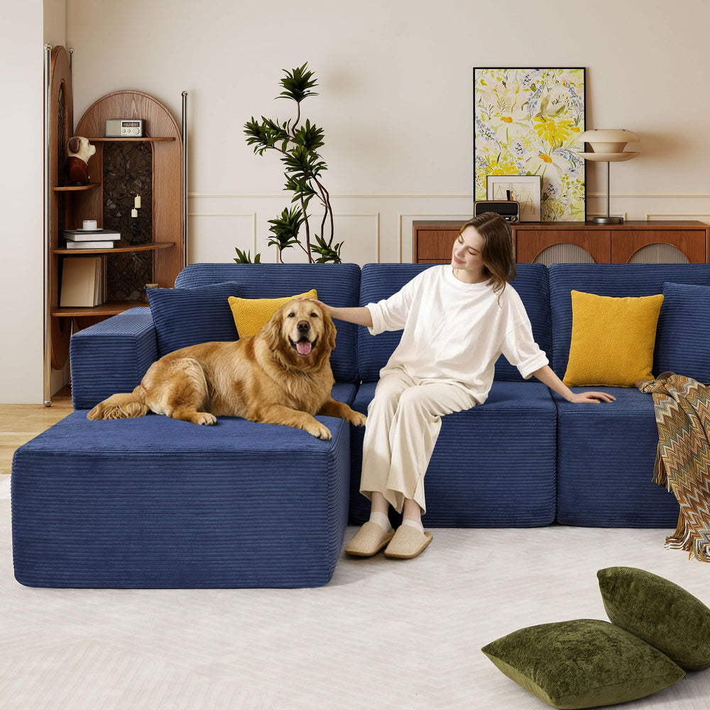 Modular L-Shape Sectional Sofa with Chaise – Deep Seat Corduroy, No Assembly
