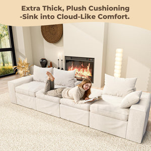 108-Inch Modular Cloud Sectional Sofa with Ottoman – Warm White