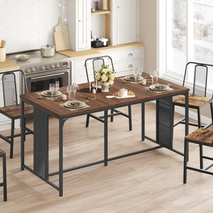 63" Industrial Dining Table for 6-8 with Metal Legs and Adjustable Feet
