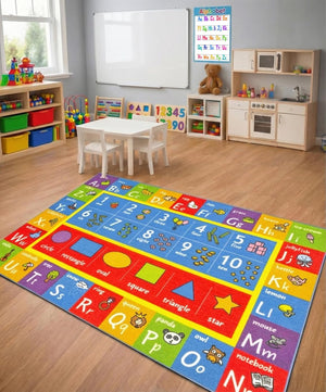 Kids Educational ABC Alphabet Numbers & Shapes Area Rug