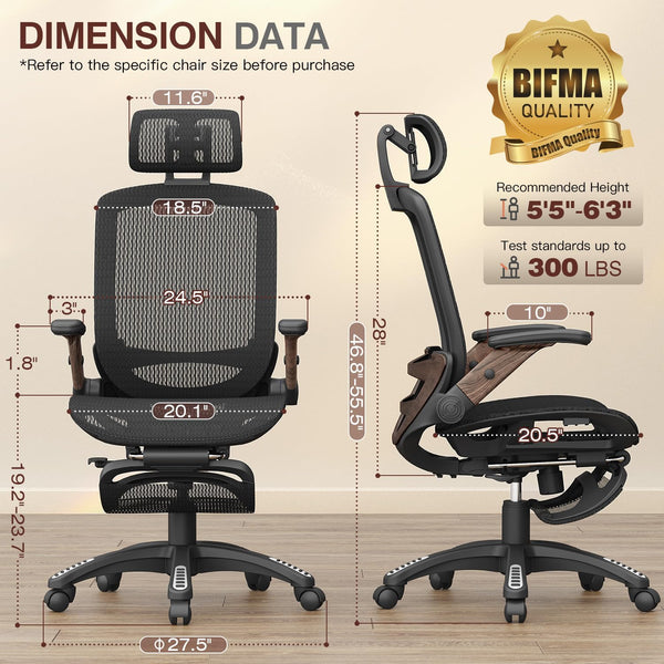 Ergonomic Office Chair with Footrest & Reclining High Back Mesh