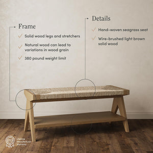 Bohemian Seagrass Entryway & End of Bed Bench with Shoe Storage