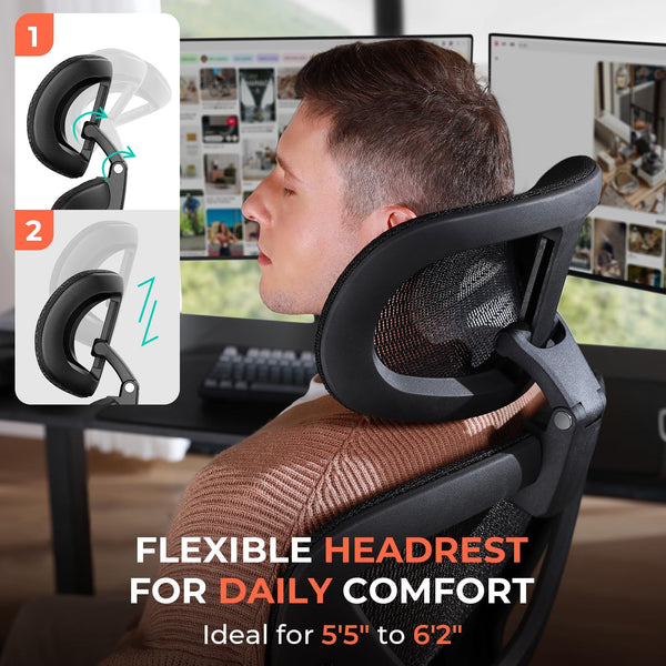 High Back Ergonomic Mesh Office Chair with Adjustable Lumbar & 4D Flip-Up Arms