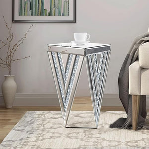 Mirrored End Table with Crystal Inlay – Silver Accent Side Table