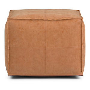 Square Pouf Ottoman – 18" x 14" Vegan Leather, Distressed Brown
