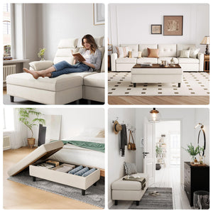 46-Inch Linen Storage Ottoman Bench with Folding Lid