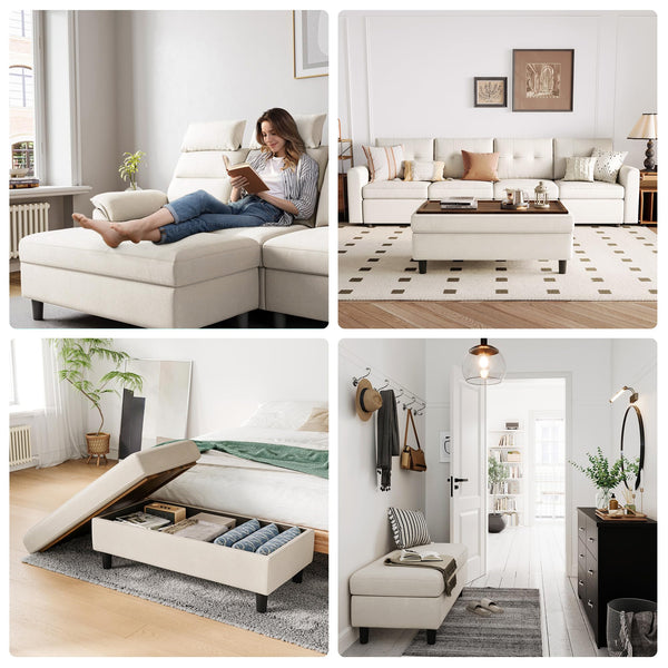 46-Inch Linen Storage Ottoman Bench with Folding Lid