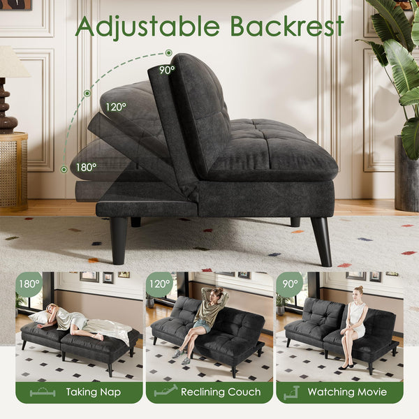 Mid-Century Modern Futon Sofa Bed with Adjustable Backrest