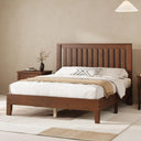 Queen Solid Wood Platform Bed Frame with Vertical Slats Headboard
