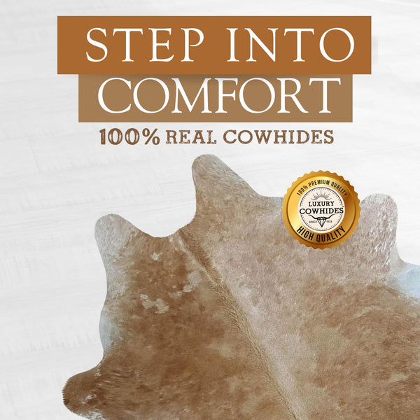 Genuine Cowhide Area Rug – Speckled Palomino, White & Beige