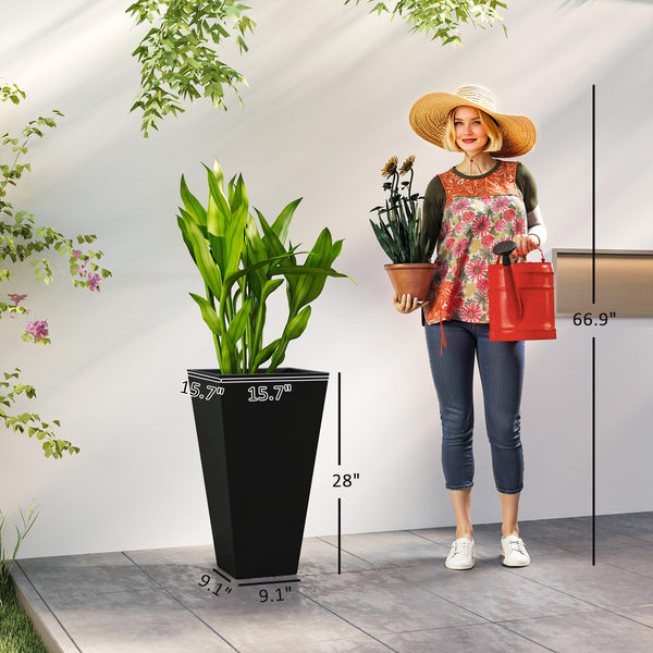 Tall Outdoor Taper Planters Set of 3 with Drainage Holes – 28 Inch