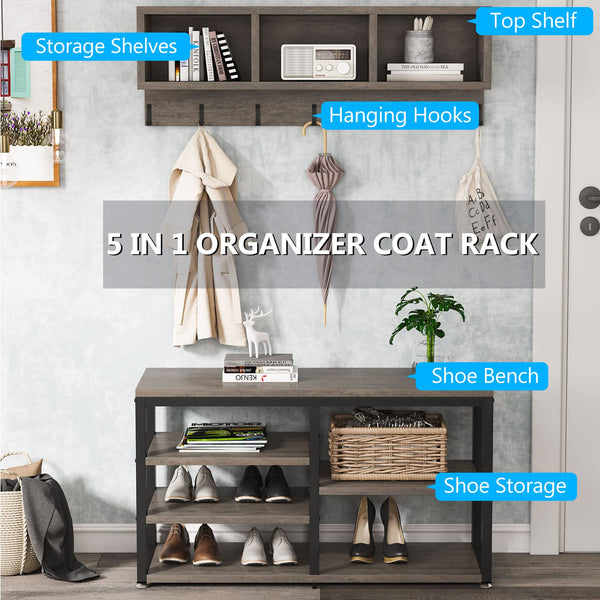 Industrial Hall Tree with Bench & Shoe Storage