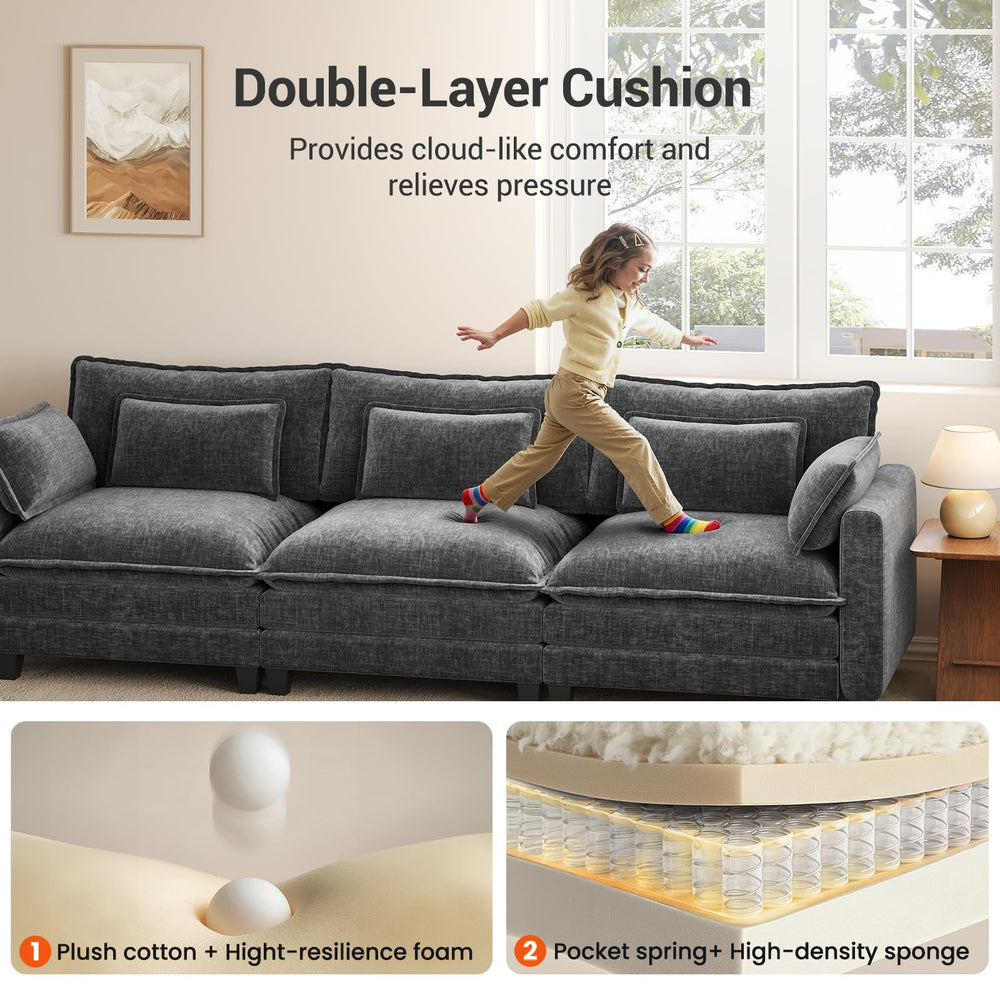 U-Shaped Modular Sectional Sofa – 5-Seat Chenille Cloud Couch with Ottomans