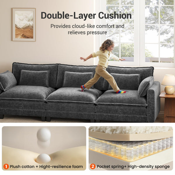 U-Shaped Modular Sectional Sofa – 5-Seat Chenille Cloud Couch with Ottomans
