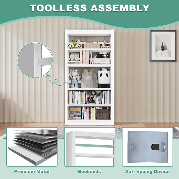5-Tier Adjustable Metal Bookshelf