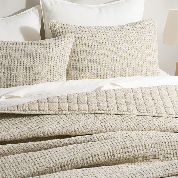 Stonewashed Cotton Waffle Quilt Set with Pillow Shams