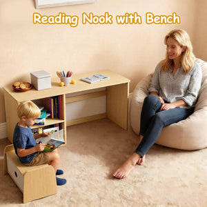 Kids Bookshelf with Reading Nook and Storage Bench