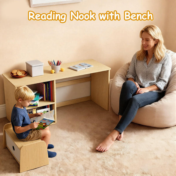 Kids Bookshelf with Reading Nook and Storage Bench
