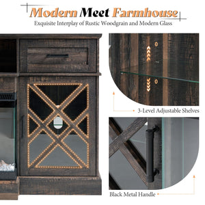 Farmhouse Fireplace TV Stand with 3-Sided LED Glass – 70" Entertainment Center