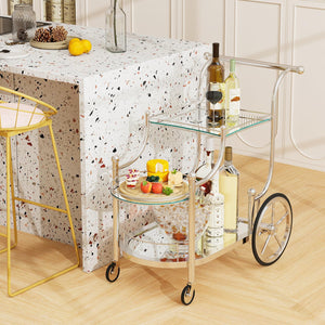 3-Tier Rolling Bar Serving Cart with Glass Shelves