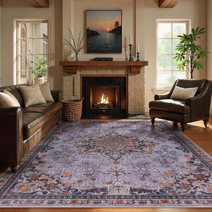 Purple Multi-Color Boho Area Rug – Ultra-Thin, Non-Slip, Machine Washable