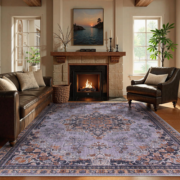 Purple Multi-Color Boho Area Rug – Ultra-Thin, Non-Slip, Machine Washable