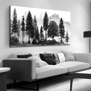Large Foggy Forest & Mountain Canvas Wall Art