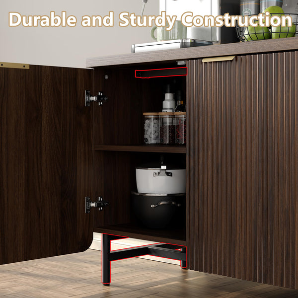 66.2" Fluted Buffet Cabinet with 4 Doors & Shelves