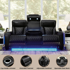Power Reclining Sofa with Adjustable Headrest & LED Lighting