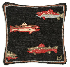 Wool Trout Throw Pillow 18x18 – Hand-Hooked Decorative Square Pillow