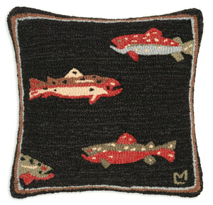 Wool Trout Throw Pillow 18x18 – Hand-Hooked Decorative Square Pillow