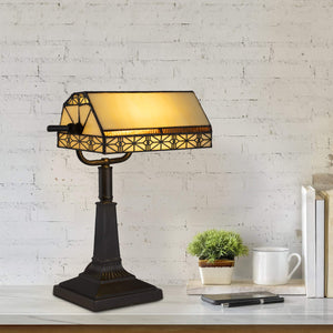 Tiffany-Style Stained Glass Bankers Desk Lamp – Dark Brown