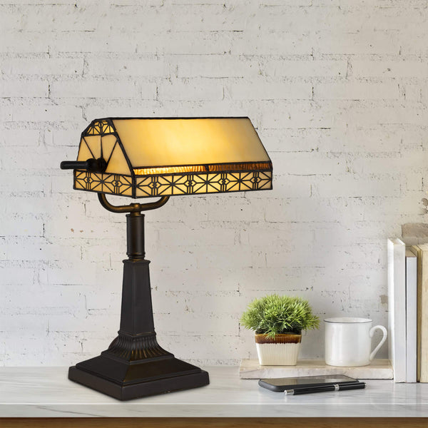 Tiffany-Style Stained Glass Bankers Desk Lamp – Dark Brown