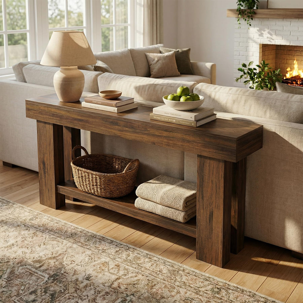 63" 2-Tier Console Table with Storage Shelf