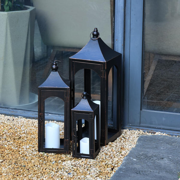 Metal Lanterns Set of 3 with LED Candles – Indoor & Outdoor Candle Holders
