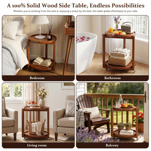 Round Side Table with Wheels & Storage Shelf