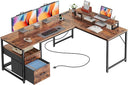 L-Shaped Desk with Power Outlets, USB-C & Storage Drawers