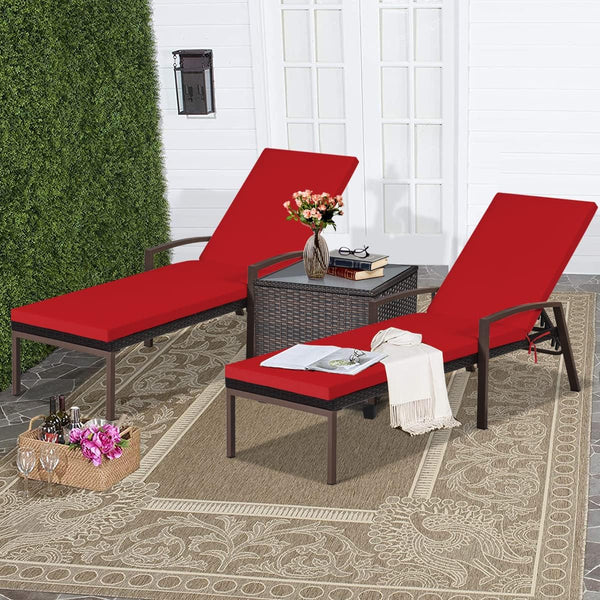 PE Rattan Chaise Lounge Chair Set of 2 with Adjustable Backrest & Cushions