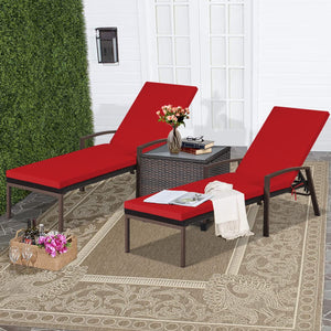 PE Rattan Chaise Lounge Chair Set of 2 with Adjustable Backrest & Cushions