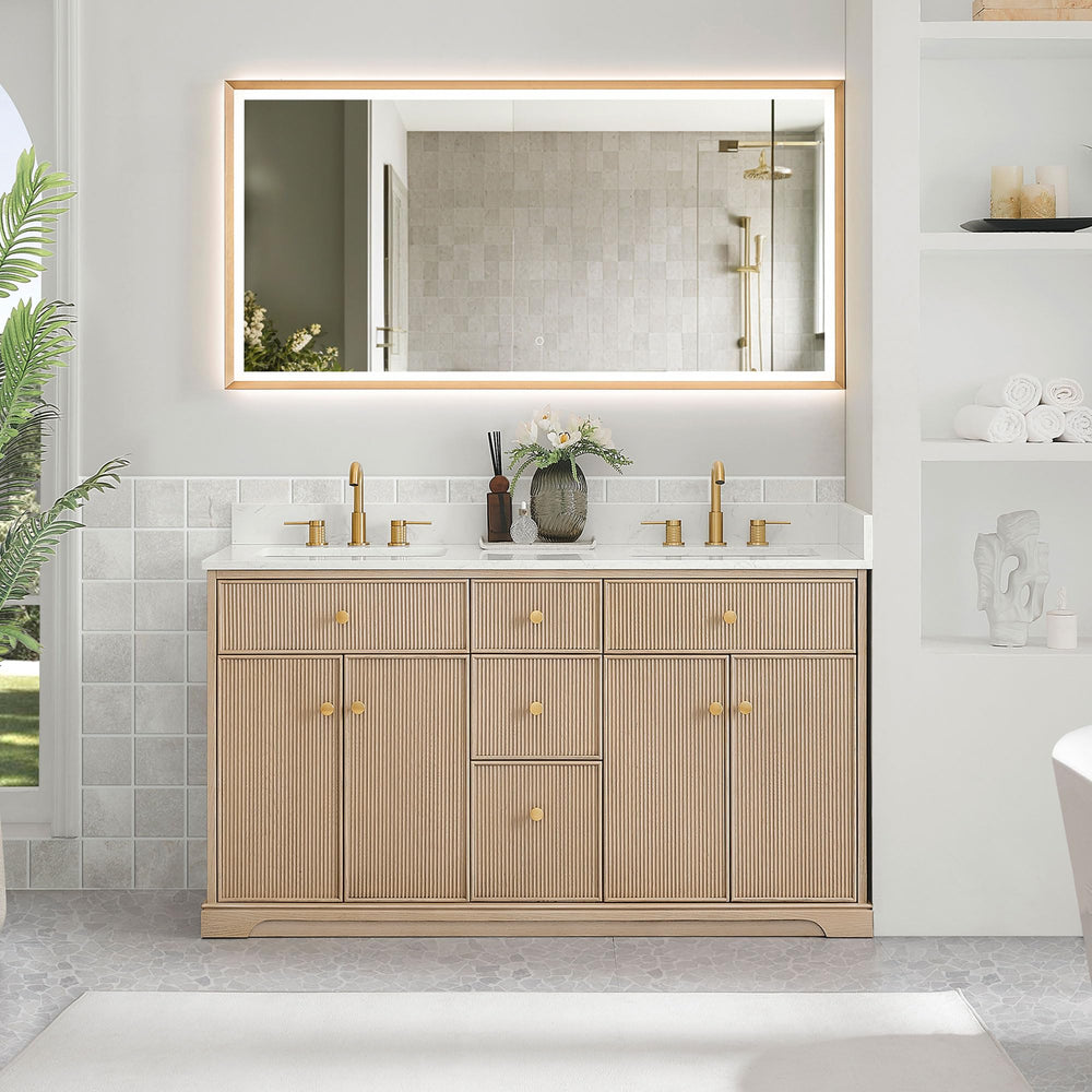 60-Inch Double Sink Bathroom Vanity with Ceramic Countertop
