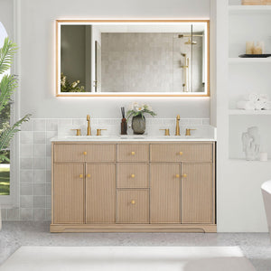 60-Inch Double Sink Bathroom Vanity with Ceramic Countertop