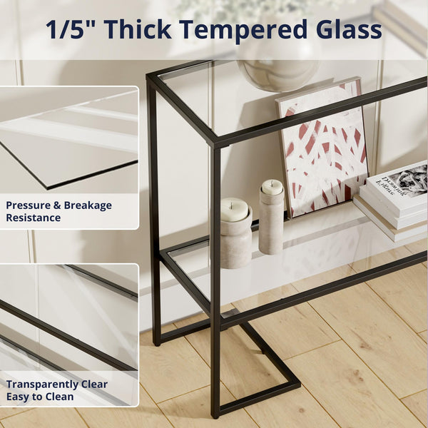 52" 2-Tier Console Table with Tempered Glass Shelves & Metal Frame