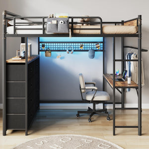 Twin Loft Bed with Desk & Storage Drawers