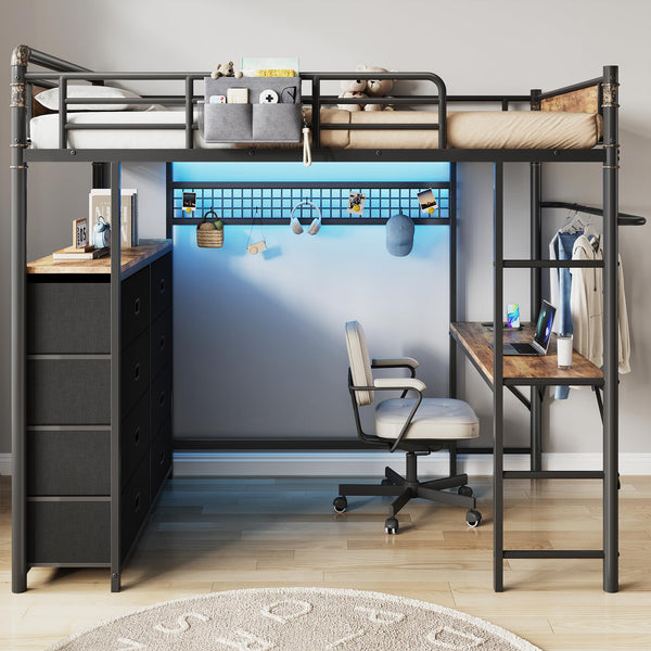Twin Loft Bed with Desk & Storage Drawers