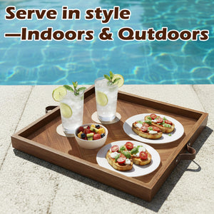 Large Wooden Ottoman Tray with Handles