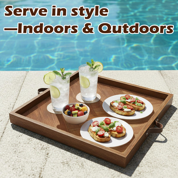 Large Wooden Ottoman Tray with Handles