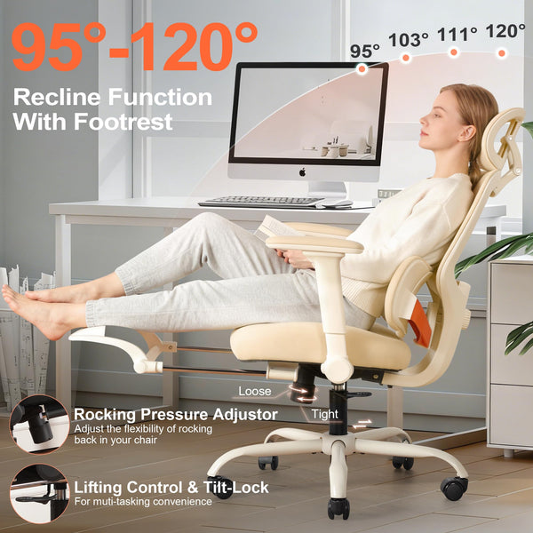 Ergonomic Office Chair with Footrest & 4D Arms