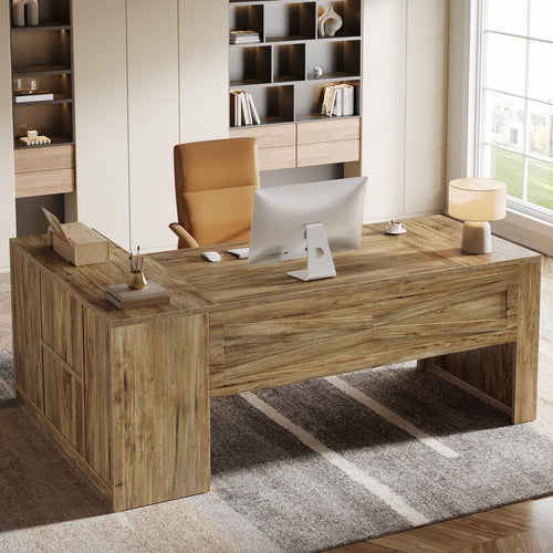 L-Shaped Executive Desk with Storage Cabinet