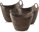 Set of 3 Woven Water Hyacinth Storage Baskets with Handles
