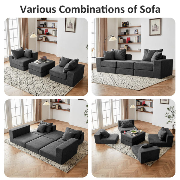 Modular Sectional Sofa with L-Shape Chaise & Deep Seat